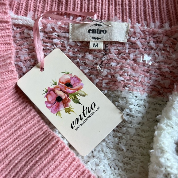 Entro Pink & White Striped Textured Knit Cardigan - Picture 9 of 9